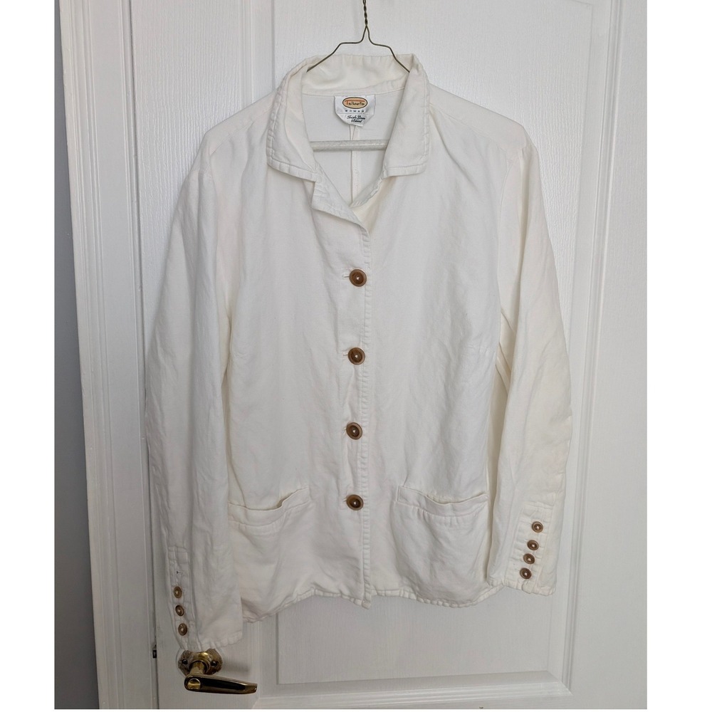 Talbots Woman White Irish Linen Blend Chore Jacket Button Up Blazer Coat XL
